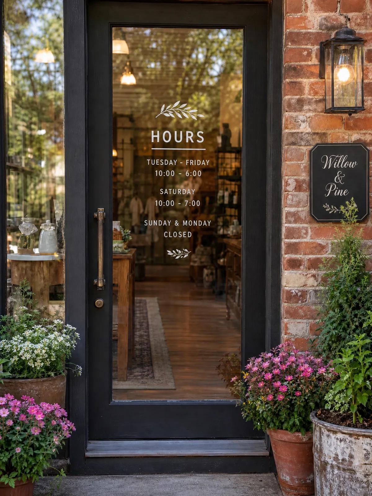 Shop door after the edit: Saturday 10:00 – 7:00